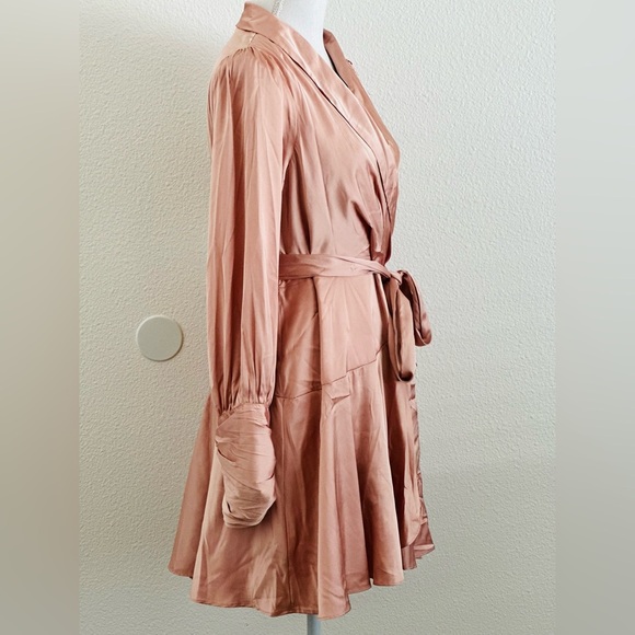 Vici Long Sleeve Satin Dress in Peach - Picture 3 of 10